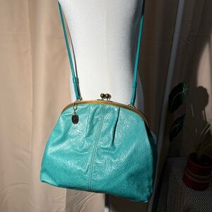 Vintage 60s ETRA Teal Embossed Leather Handbag - Mid Century Retro Pouch